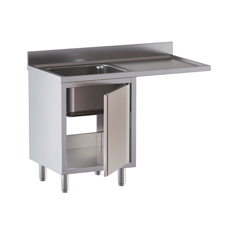 lavello acciaio inox armadiato vano lavastoviglie 1 vasca gocciolatoio e spazio dx porta a libro misure cm. 120x70x85