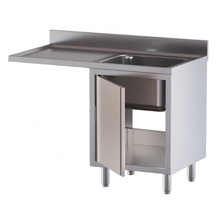 lavello acciaio inox armadiato vano lavastoviglie 1 vasca gocciolatoio e spazio sx porta a libro misure cm. 120x70x85