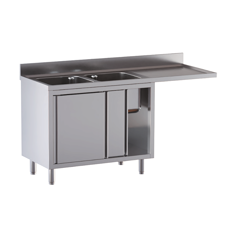 lavello acciaio inox armadiato vano lavastoviglie 2 vasche gocciolatoio e spazio dx misure cm. 160X70X85