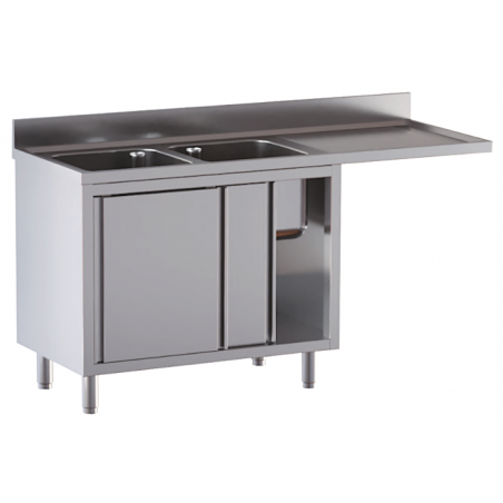 lavello acciaio inox armadiato vano lavastoviglie 2 vasche gocciolatoio e spazio dx misure cm. 160X70X85