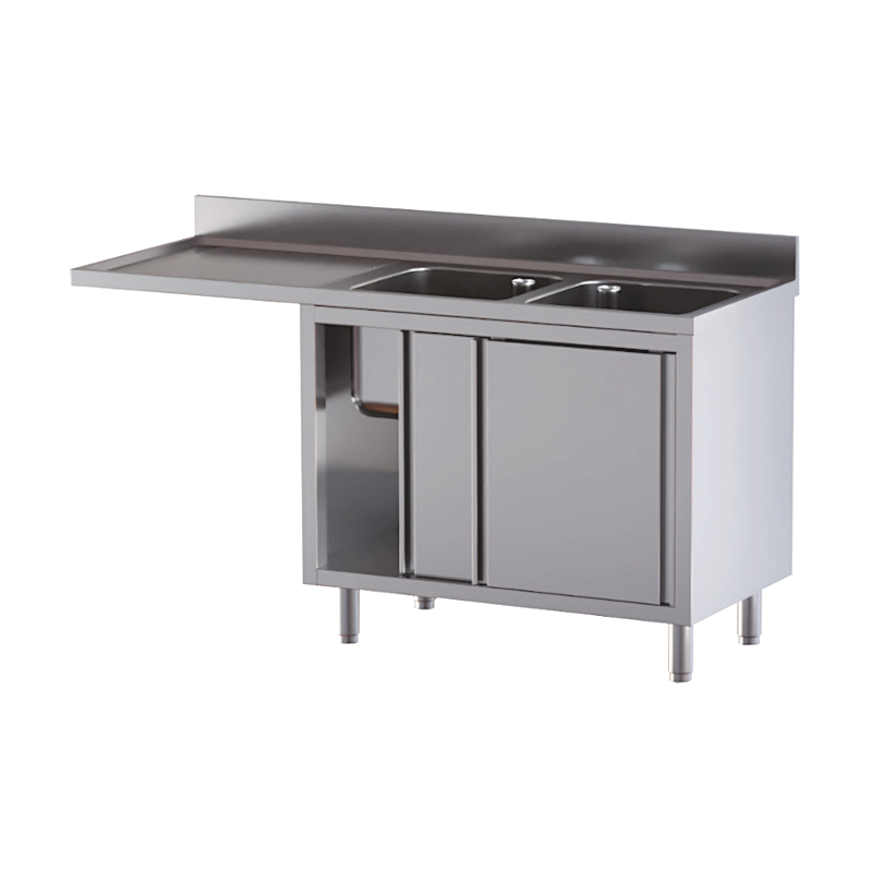 lavello acciaio inox armadiato vano lavastoviglie 2 vasche gocciolatoio e spazio sx misure cm. 160X70X85