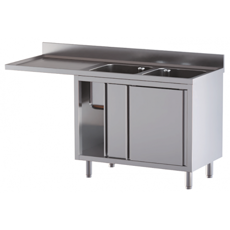 lavello acciaio inox armadiato vano lavastoviglie 2 vasche gocciolatoio e spazio sx misure cm. 200X70X85