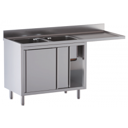 lavello acciaio inox armadiato vano lavastoviglie 2 vasche gocciolatoio e spazio dx 160X60X85