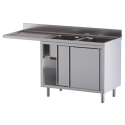 lavello acciaio inox armadiato vano lavastoviglie 2 vasche gocciolatoio e spazio sx 160X60X85