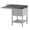lavello acciaio inox aperto con sottopiano vano lavastoviglie 1 vasca gocciolatoio e spazio sx misure cm. 140x70x85