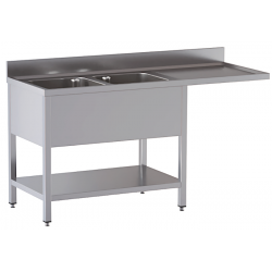 lavello acciaio inox aperto con sottopiano vano lavastoviglie 2 vasche gocciolatoio e spazio dx misure cm. 200X70X85