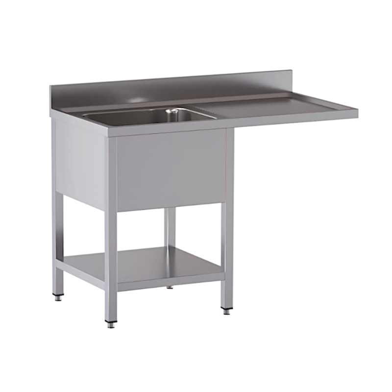 lavello acciaio inox aperto con sottopiano vano lavastoviglie 1 vasca gocciolatoio e spazio dx 140X60X85