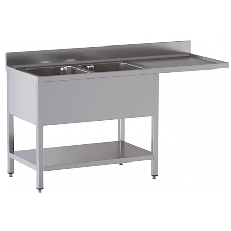 lavello acciaio inox aperto con sottopiano vano lavastoviglie 2 vasche gocciolatoio e spazio dx 160X60X85