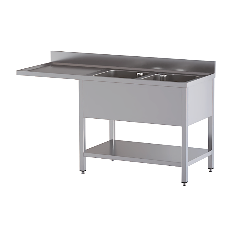 lavello acciaio inox aperto con sottopiano vano lavastoviglie 2 vasche gocciolatoio e spazio sx 180X60X85