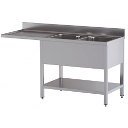 lavello acciaio inox aperto con sottopiano vano lavastoviglie 2 vasche gocciolatoio e spazio sx 200X70X85