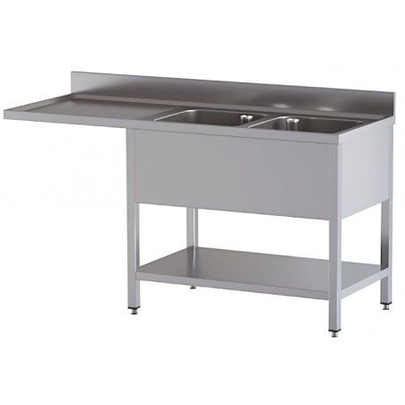 lavello acciaio inox aperto con sottopiano vano lavastoviglie 2 vasche gocciolatoio e spazio sx 200X70X85