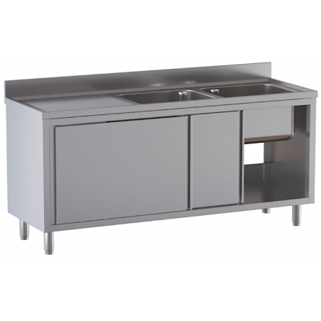 lavello acciaio inox armadiato 2 vasche gocciolatoio sx misure cm. 160X60X85