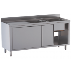 lavello acciaio inox armadiato 2 vasche gocciolatoio sx misure cm. 160X70X85