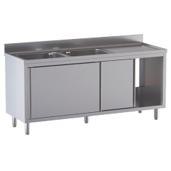 lavello acciaio inox armadiato 2 vasche gocciolatoio dx misure cm. 170x70x85