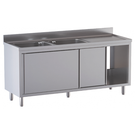 lavello acciaio inox armadiato 2 vasche gocciolatoio dx misure cm. 170x60x85