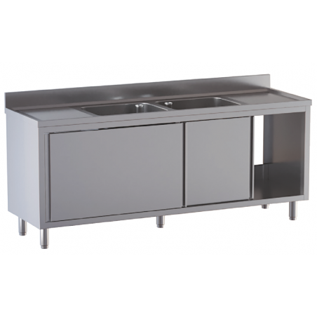 lavello acciaio inox armadiato 2 vasche 2 gocciolatoi misure cm. 240X60X85