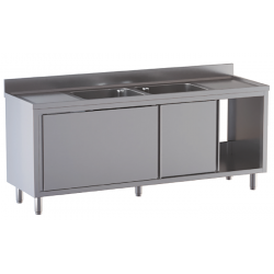 lavello acciaio inox armadiato 2 vasche 2 gocciolatoi misure cm. 240X70X85