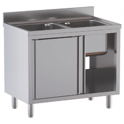 lavello acciaio inox armadiato 2 vasche misure cm. 100x70x85