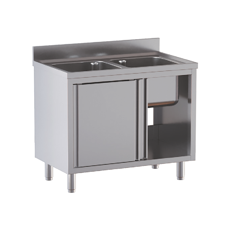 lavello acciaio inox armadiato 2 vasche misure cm. 100x70x85