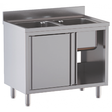 lavello acciaio inox armadiato 2 vasche misure cm. 110x60x85