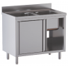 lavello acciaio inox armadiato 2 vasche misure cm. 110x70x85