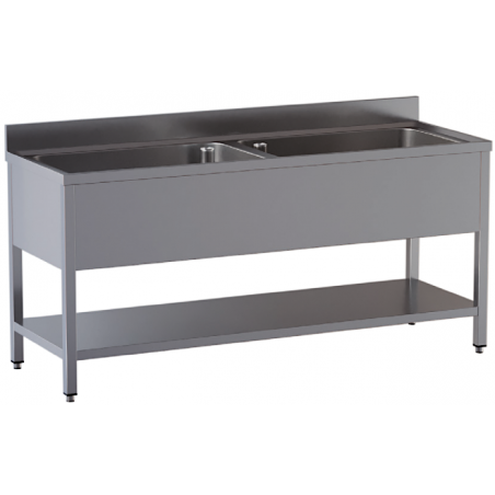 lavello acciaio inox aperto con sottopiano 2 vasche  misure cm. 200X70X85