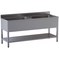 lavello acciaio inox aperto con sottopiano 2 vasche  misure cm. 160X70X85