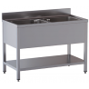lavello acciaio inox aperto con sottopiano 2 vasche misure cm. 100x70x85