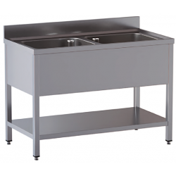 lavello acciaio inox aperto con sottopiano 2 vasche misure cm. 110x70x85