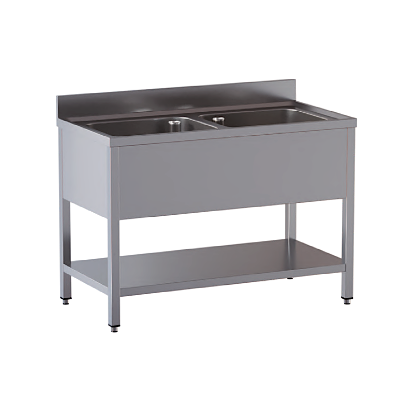lavello acciaio inox aperto con sottopiano 2 vasche misure cm. 110x70x85