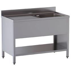 lavello acciaio inox aperto su fianchi e sottopiano 1 vasca gocciolatoio sx misure cm. 100x60x85