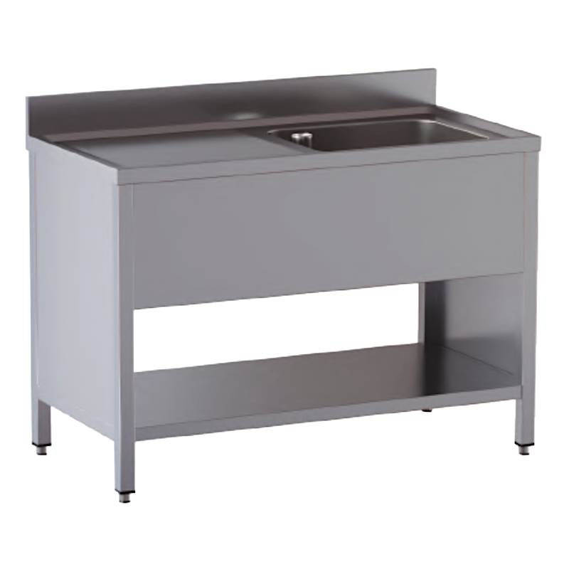 lavello acciaio inox aperto su fianchi e sottopiano 1 vasca gocciolatoio sx misure cm. 100x60x85