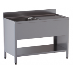 lavello acciaio inox aperto su fianchi e sottopiano 1 vasca gocciolatoio dx misure cm. 110x60x85