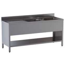 lavello acciaio inox aperto su fianchi e sottopiano 2 vasche gocciolatoio sx misure cm. 200X60X85