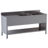lavello acciaio inox aperto su fianchi e sottopiano 2 vasche gocciolatoio sx misure cm. 200X60X85