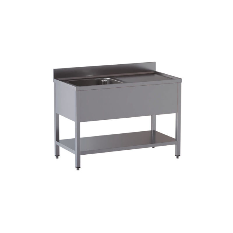 lavello acciaio inox aperto con sottopiano 1 vasca gocciolatoio dx misure cm. 100x60x85