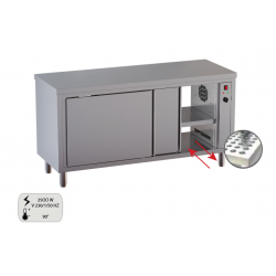 tavolo acciaio inox armadiato caldo passante con porte scorrevoli su due lati 2500w 90° 110 X 70 X 85