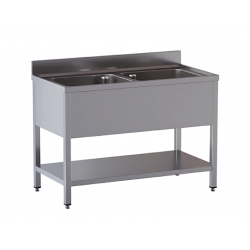 lavello acciaio inox aperto con sottopiano 2 vasche misure cm. 140x70x85