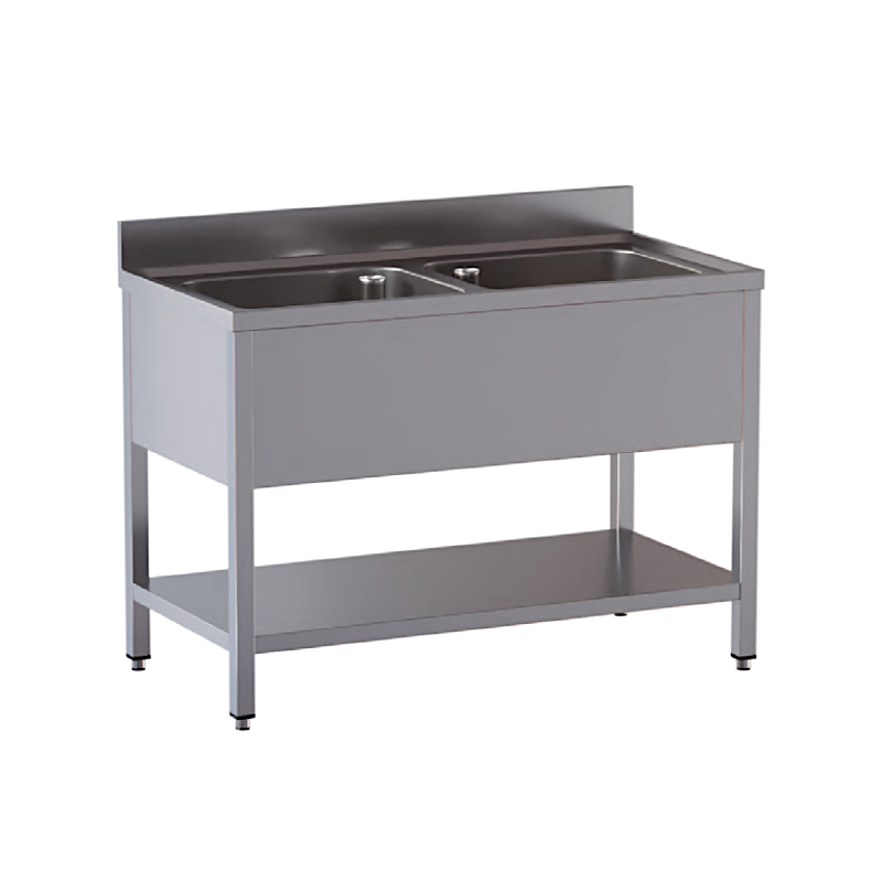 lavello acciaio inox aperto con sottopiano 2 vasche misure cm. 140x70x85