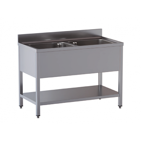 lavello acciaio inox aperto con sottopiano 2 vasche misure cm. 140x70x85