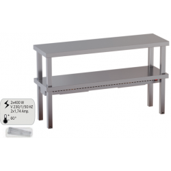 ripiano mensola in acciaio inox di appoggio doppio ripiano con riscaldamento per tavoli gambe quadre 40x40 mm h 70 180X35X70