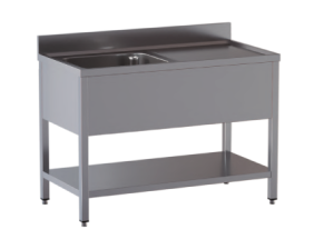 lavello acciaio inox aperto con sottopiano 1 vasca gocciolatoio dx misure cm. 130x60x85
