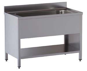 lavello acciaio inox aperto su fianchi e sottopiano vasca grande misure cm. 140x60x85