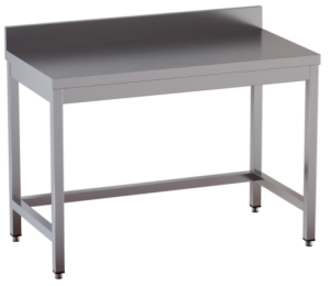 tavolo acciaio inox aperto con cornice inferiore e alzatina misure cm. 130x70x85
