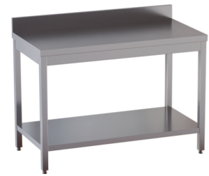 tavolo acciaio inox aperto con sottopiano e alzatina misure cm. 170x60x85