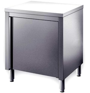 tavolo acciaio inox armadiato con porte battenti misure cm. 80x70x85