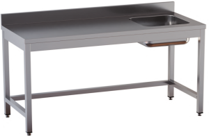 tavolo acciaio inox chef con alzatina, vasca dx e cornice inferiore misure cm. 120x60x85