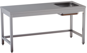 tavolo acciaio inox chef con vasca dx e cornice inferiore misure cm. 200X60X85