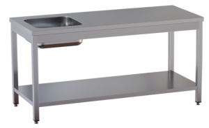 tavolo acciaio inox chef con vasca sx e sottopiano misure cm. 120x70x85