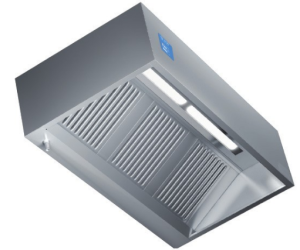 Cappa a parete cubica acciaio inox con motore regolatore e plafoniera led 120 x 90 x 30